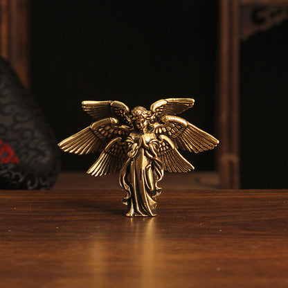 Brass Seraph Angel Figurine - Vintage Style Small Copper Artwork, Ideal Desk Decor for Angel Collectors