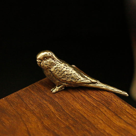 Vintage Solid Brass Parrot Figurine | Retro Bird Decor Accent | Handcrafted Brass Animal Ornament
