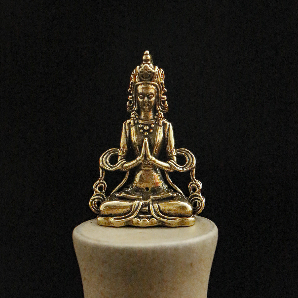 Vintage Brass Mini Manjushri & Guanyin Figurine - Serene Buddha Statue for Office Desk & Home Decor
