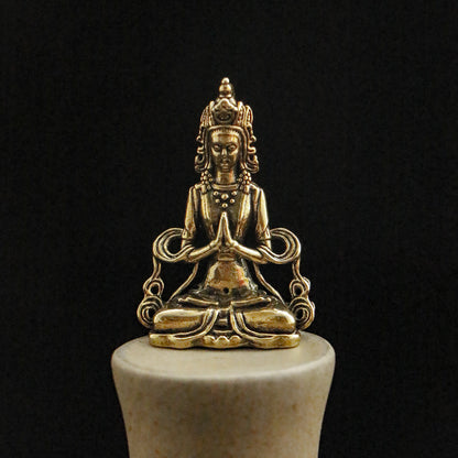 Vintage Brass Mini Manjushri & Guanyin Figurine - Serene Buddha Statue for Office Desk & Home Decor