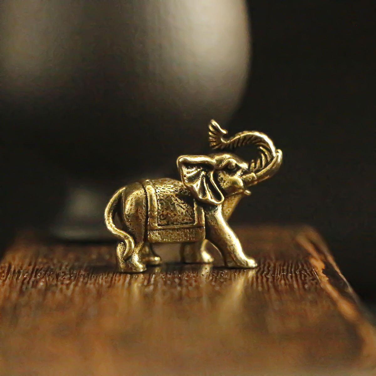Vintage Brass Lucky Elephant Figurine - "Good Fortune" Elephant Statue for Desk Decor & Home Accent