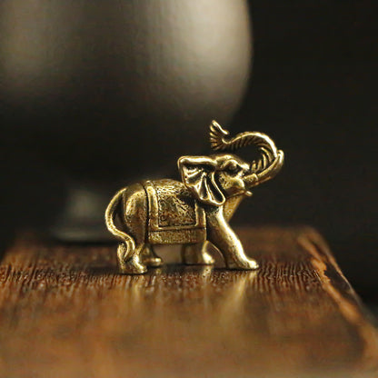 Vintage Brass Lucky Elephant Figurine - "Good Fortune" Elephant Statue for Desk Decor & Home Accent