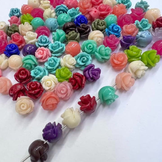 10PCS 8mm Coral Powder Pressed & Shell Polished Carved Rose Charms - Craft Embellishments for DIY Jewelry- MIxed Color