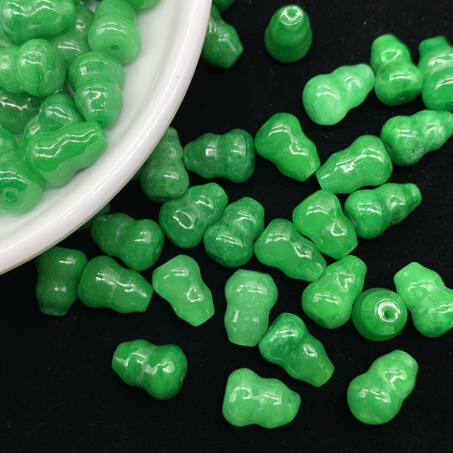 10PCS 8×11mm Green Jade Gourd Loose Beads, Natural Gemstone Beads for DIY Jewelry Making, Handcraft Supplies for Bracelet Necklace Accessories