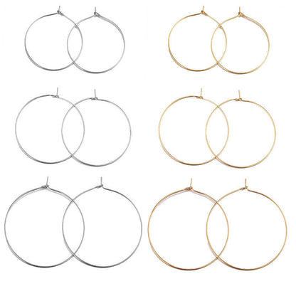 50PCS Stainless Steel (Titanium Steel) Earring Hoop Parts | Korean-Style Round 9-Shape Ear Hooks, DIY Earring Jewelry Accessories