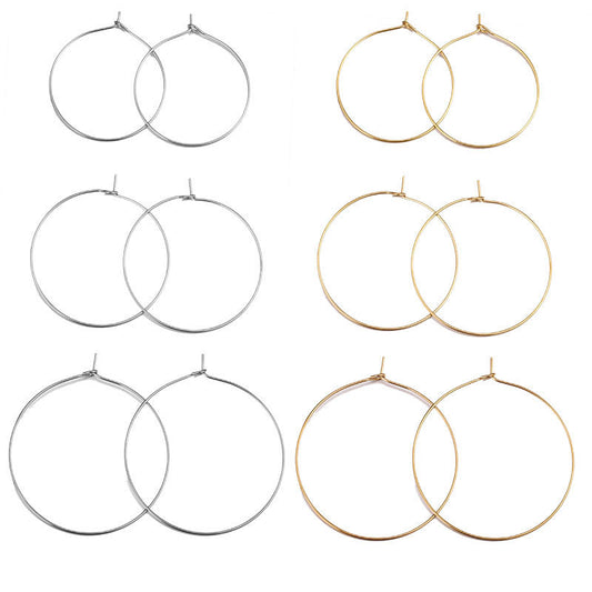 50PCS Stainless Steel (Titanium Steel) Earring Hoop Parts | Korean-Style Round 9-Shape Ear Hooks, DIY Earring Jewelry Accessories