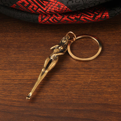 Vintage Brass Goddess Ear Spoon Pendant, Retro Divine Woman Charm, Antique Brass Jewelry Making Supplies, Unique Goddess Pendant