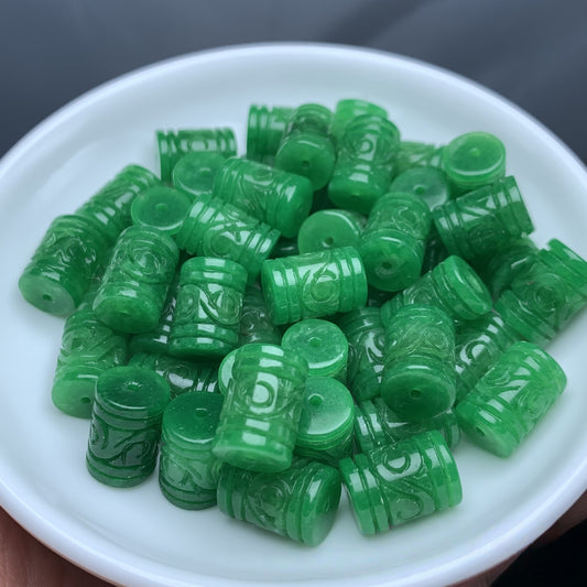Natural Green Jade Barrel Beads, 9×13mm Loose Beads for Jewelry Making, DIY Bracelet Necklace Earring Craft Supplies, Gemstone Beads Bulk