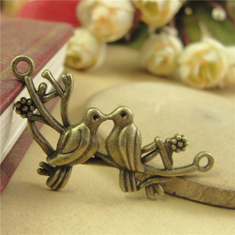 10PCS Vintage Double-Hole Love Bird Connector | For Necklace Making, Jewelry DIY Supplies