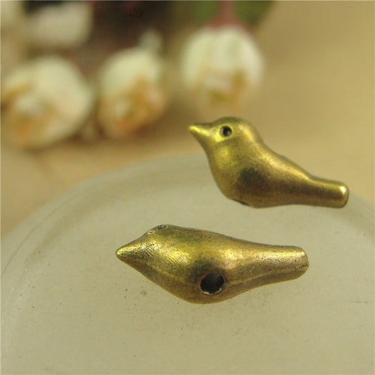 10PCS Vintage Brass Bird Charm - Boho Retro Bird Accessory for Jewelry Making