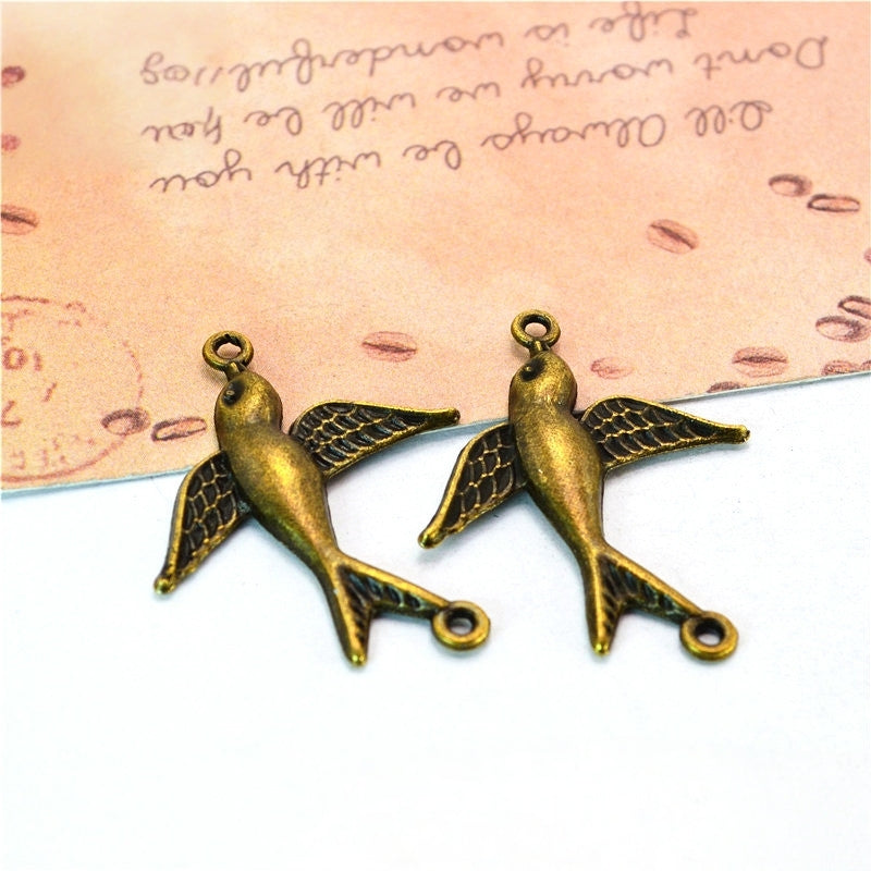 10PCS Vintage Bird Double Hole Findings - Retro Jewelry Components for Handmade Crafts