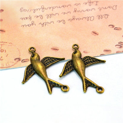 10PCS Vintage Bird Double Hole Findings - Retro Jewelry Components for Handmade Crafts