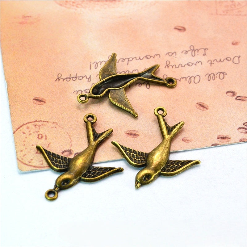 10PCS Vintage Bird Double Hole Findings - Retro Jewelry Components for Handmade Crafts