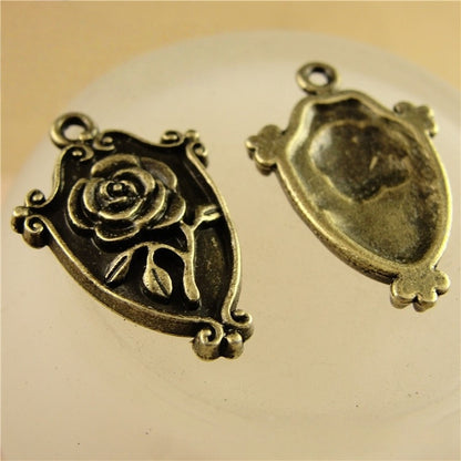 10PCS Retro Brass Rose Charms - Vintage Retro Flower Pendant Boho Accessory