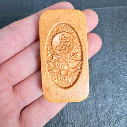 Agarwood Sandalwood Lotus Mantra Charms, Tibetan Om Mani Padme Hum Pendants for Meditation Mala