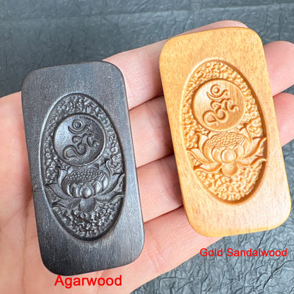 Agarwood Sandalwood Lotus Mantra Charms, Tibetan Om Mani Padme Hum Pendants for Meditation Mala