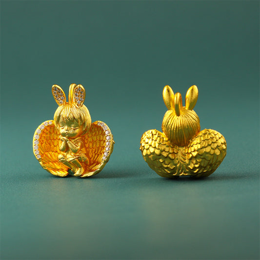 Angel Baby Pendant, Inlaid Diamond Rabbit Ear Sleeping Angel Charm, 24K Gold Plated Necklace Pendant for Women