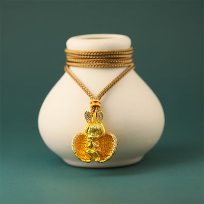 Angel Baby Pendant, Inlaid Diamond Rabbit Ear Sleeping Angel Charm, 24K Gold Plated Necklace Pendant for Women
