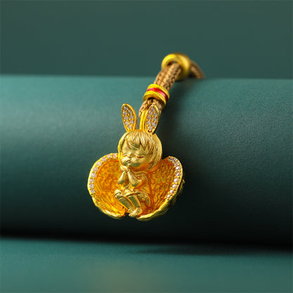 Angel Baby Pendant, Inlaid Diamond Rabbit Ear Sleeping Angel Charm, 24K Gold Plated Necklace Pendant for Women