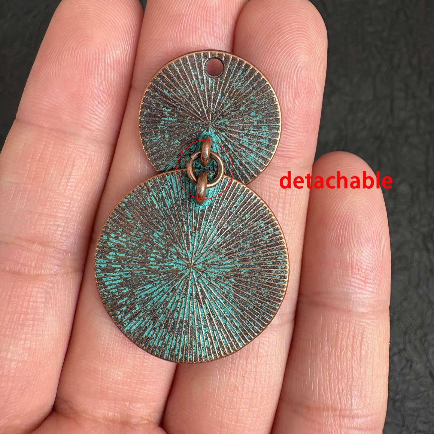 2PCS Antique  Double Patina Turquoise Round Charms, Boho Jewelry Findings