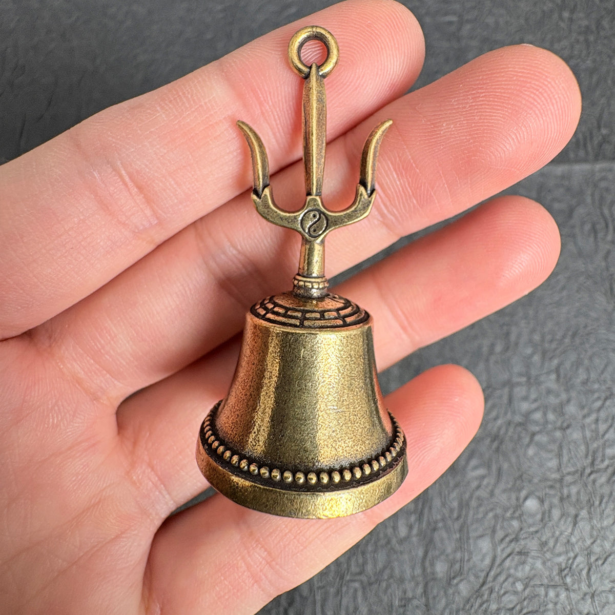 Antique Brass Trident Exorcism Bell Charms, Feng Shui Home Protection Decoration