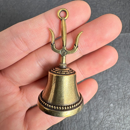 Antique Brass Trident Exorcism Bell Charms, Feng Shui Home Protection Decoration