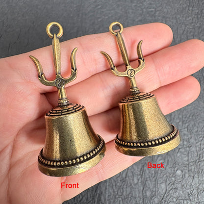 Antique Brass Trident Exorcism Bell Charms, Feng Shui Home Protection Decoration