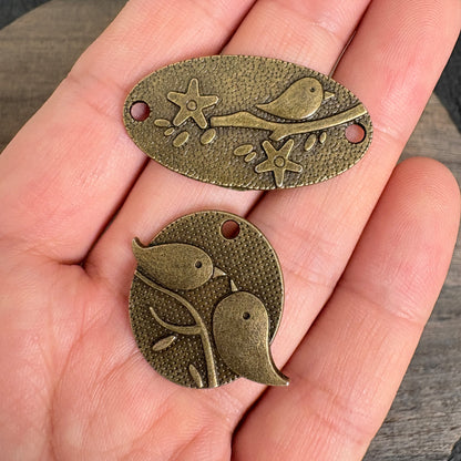 Antique Bronze Bird Charm Set Pendant & Connector，1 Set