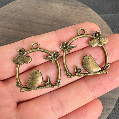10PCS Antique Bronze Frame Bird Charms for DIY Bracelet Necklace Jewelry Making