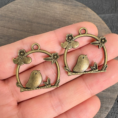 10PCS Antique Bronze Frame Bird Charms for DIY Bracelet Necklace Jewelry Making