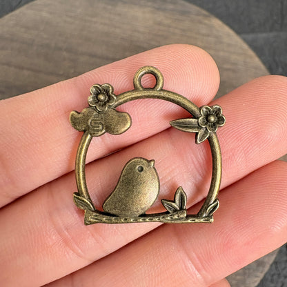 10PCS Antique Bronze Frame Bird Charms for DIY Bracelet Necklace Jewelry Making
