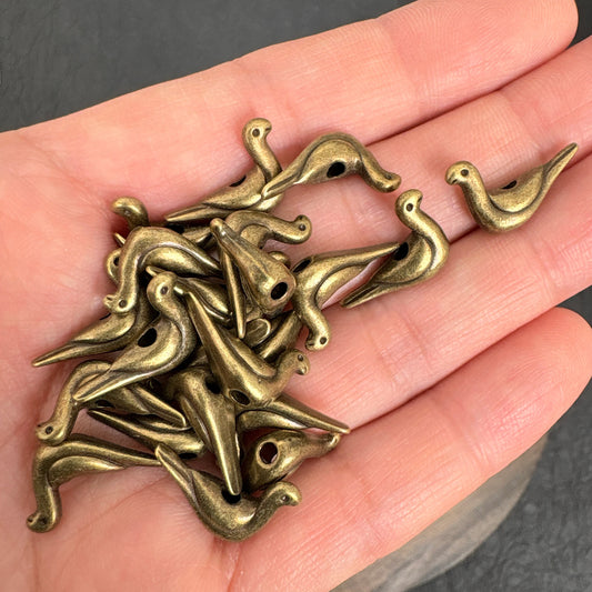 20PCS Antique Bronze Lucky Bird Beads, Horizontal Hole for Jewelry Making