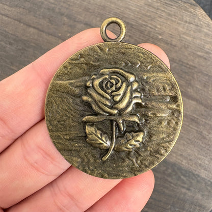 Antique Bronze Rose Flower Pendants, Vintage Floral Metal Charms for Necklace DIY Jewelry Making