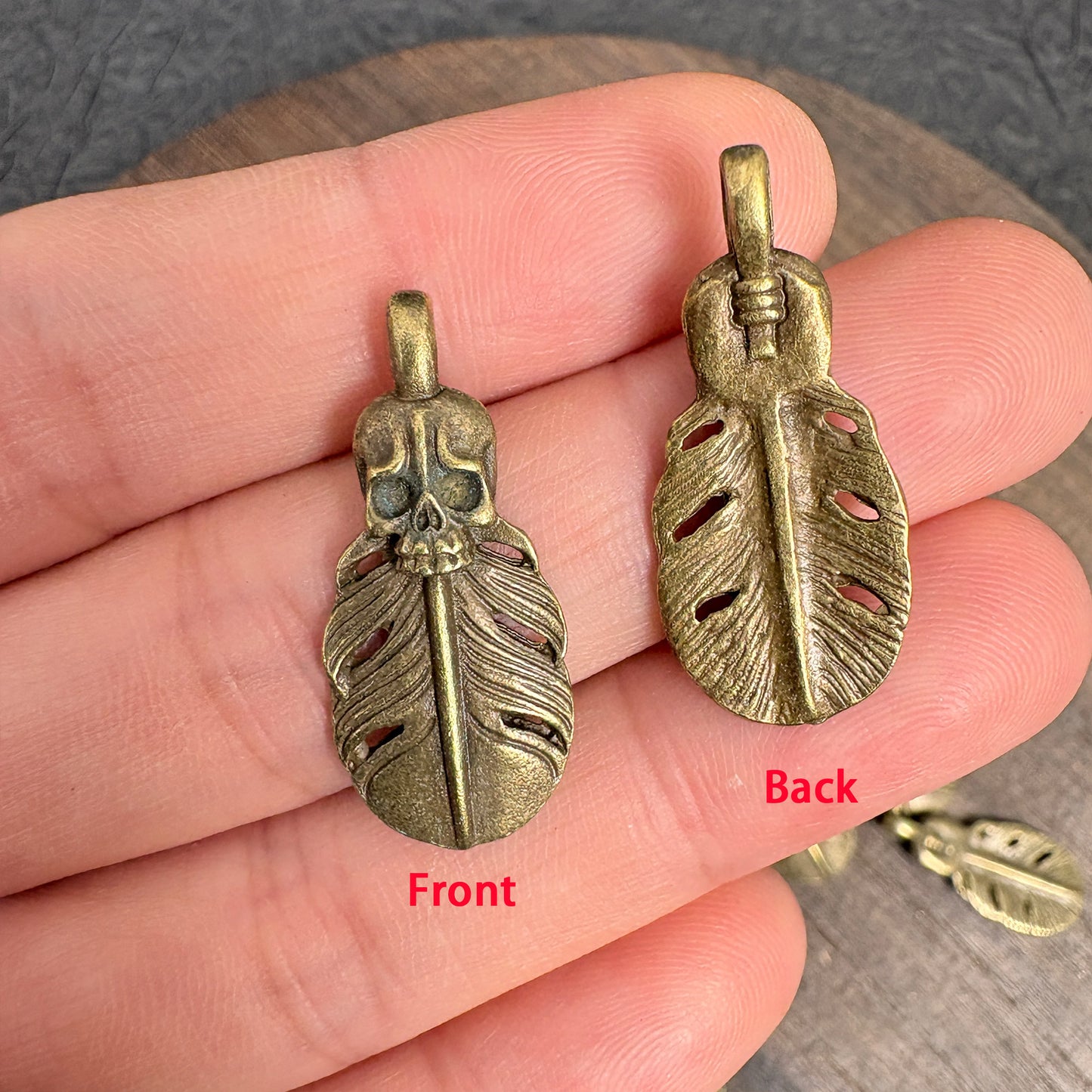 10PCS Antique Bronze Skull Feather Charms, DIY Jewelry Pendant