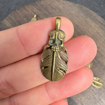 10PCS Antique Bronze Skull Feather Charms, DIY Jewelry Pendant