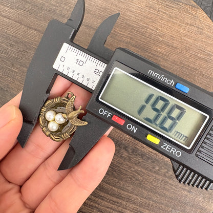 4PCS Antique Bronze Swallow Bird Nest Charms with Pearl Eggs for Jewelry Making