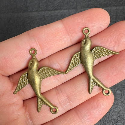 10PCS Antique Bronze Swallow Connectors Charms, Vintage Double Loop Bird Pendants for DIY Jewelry Making
