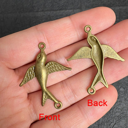 10PCS Antique Bronze Swallow Connectors Charms, Vintage Double Loop Bird Pendants for DIY Jewelry Making