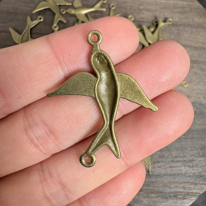 10PCS Antique Bronze Swallow Connectors Charms, Vintage Double Loop Bird Pendants for DIY Jewelry Making