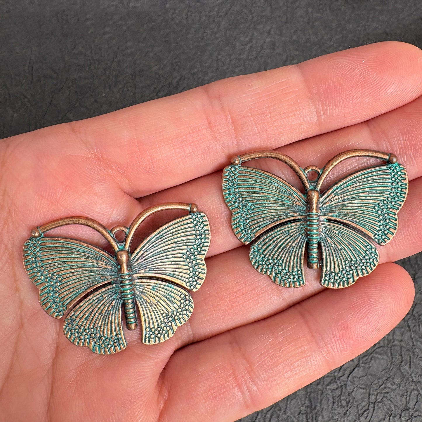 2PCS Antique Bronze Turquoise Patina Butterfly Pendant, Nature Charm for Boho Jewelry