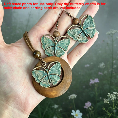 2PCS Antique Bronze Turquoise Patina Butterfly Pendant, Nature Charm for Boho Jewelry