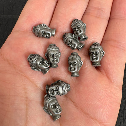 10PCS Antique Silver Mini Buddha Head Bead Charms, Tiny Spacers for Mala Bracelet Handmade Jewelry