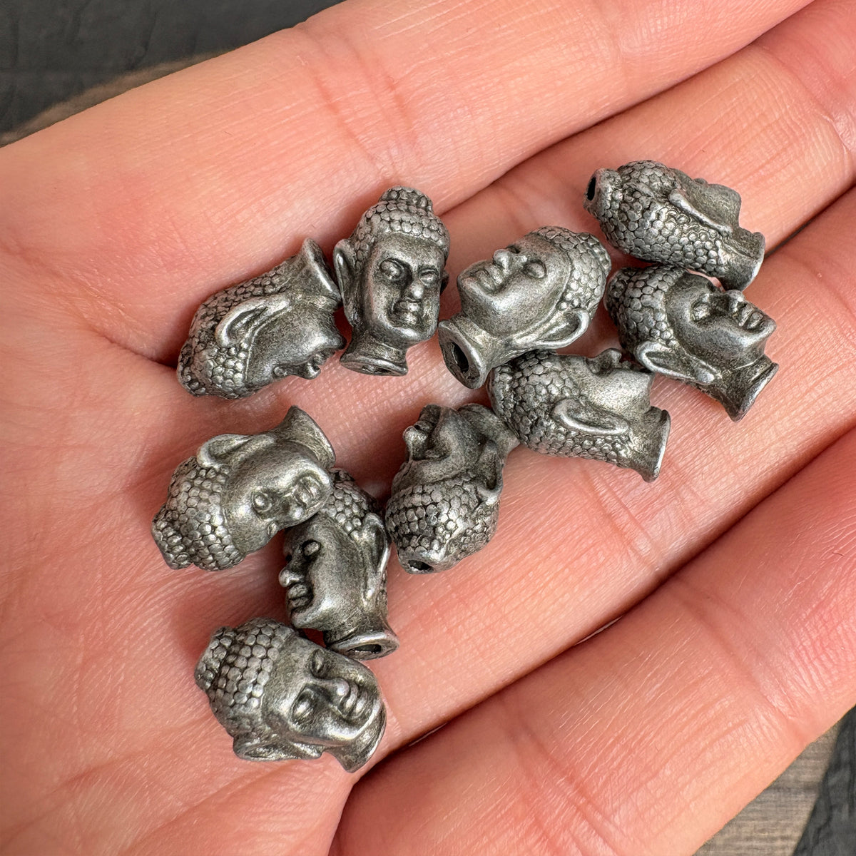 10PCS Antique Silver Mini Buddha Head Bead Charms, Tiny Spacers for Mala Bracelet Handmade Jewelry