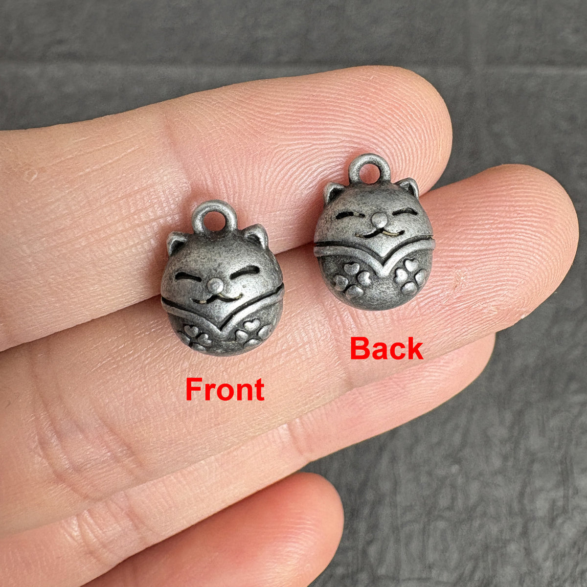 8PCS Antique Silver Tone Cat Charms, Vintage Style Lucky Cat Pendant Beads, Jewelry Making Supplies
