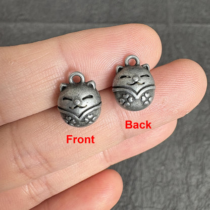 8PCS Antique Silver Tone Cat Charms, Vintage Style Lucky Cat Pendant Beads, Jewelry Making Supplies