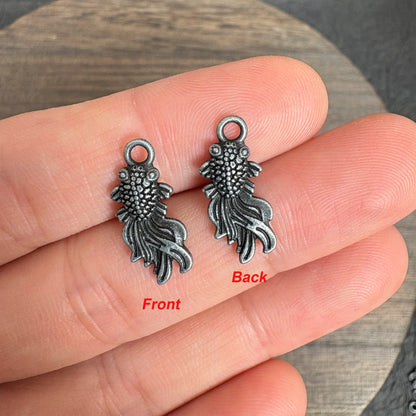 20PCS Antique Silver Goldfish Charms, Vintage Metal Koi Fish Pendants for Jewelry Making