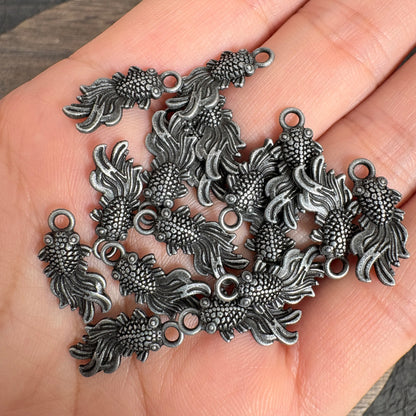 20PCS Antique Silver Goldfish Charms, Vintage Metal Koi Fish Pendants for Jewelry Making