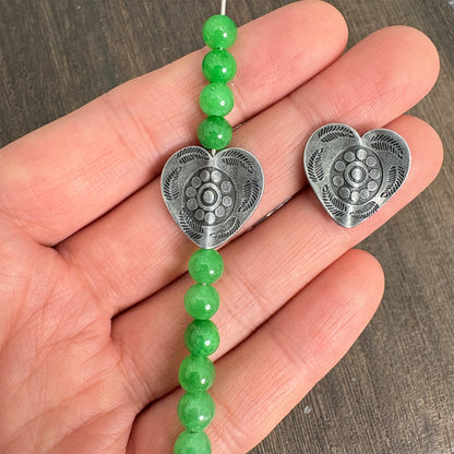10PCS Antique Silver Engraved Heart Beads, Ethnic Tribal Charms for DIY Jewelry Making