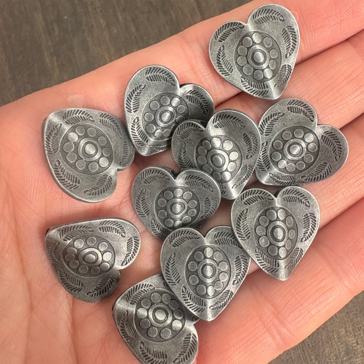 10PCS Antique Silver Engraved Heart Beads, Ethnic Tribal Charms for DIY Jewelry Making