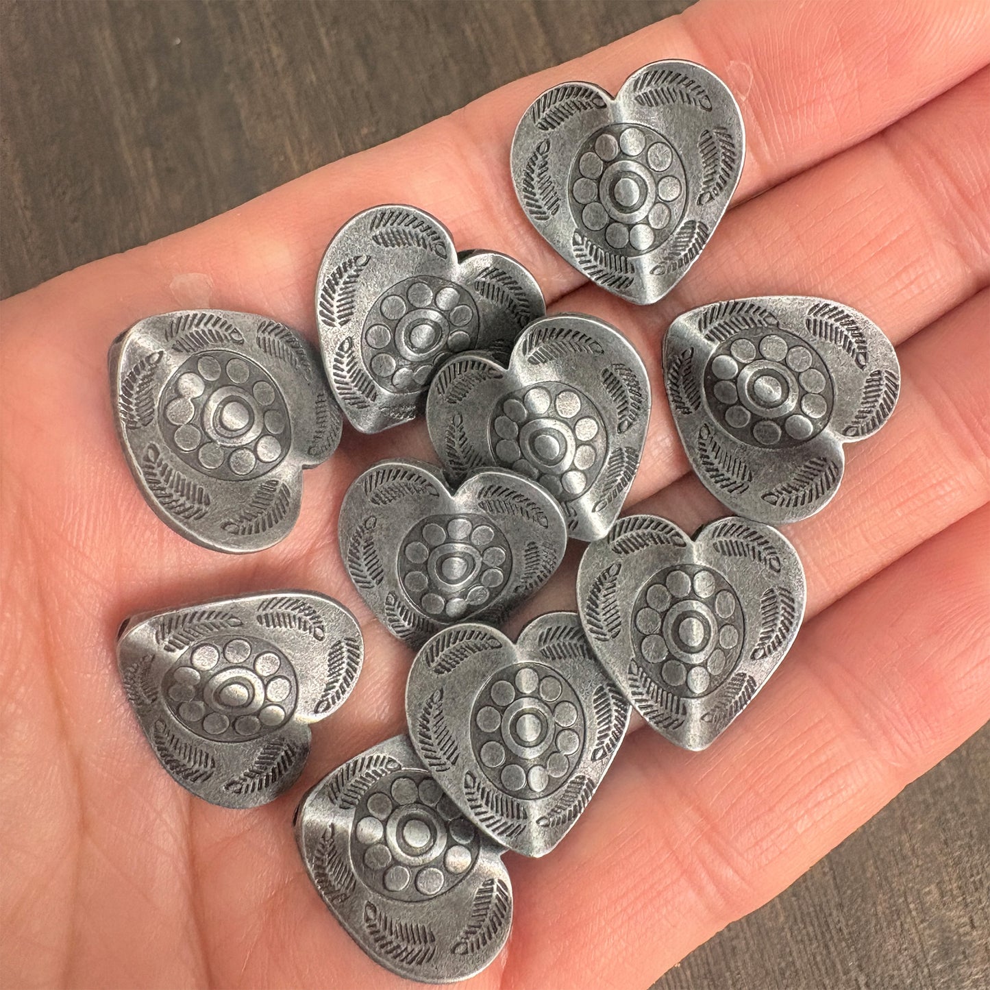 10PCS Antique Silver Engraved Heart Beads, Ethnic Tribal Charms for DIY Jewelry Making